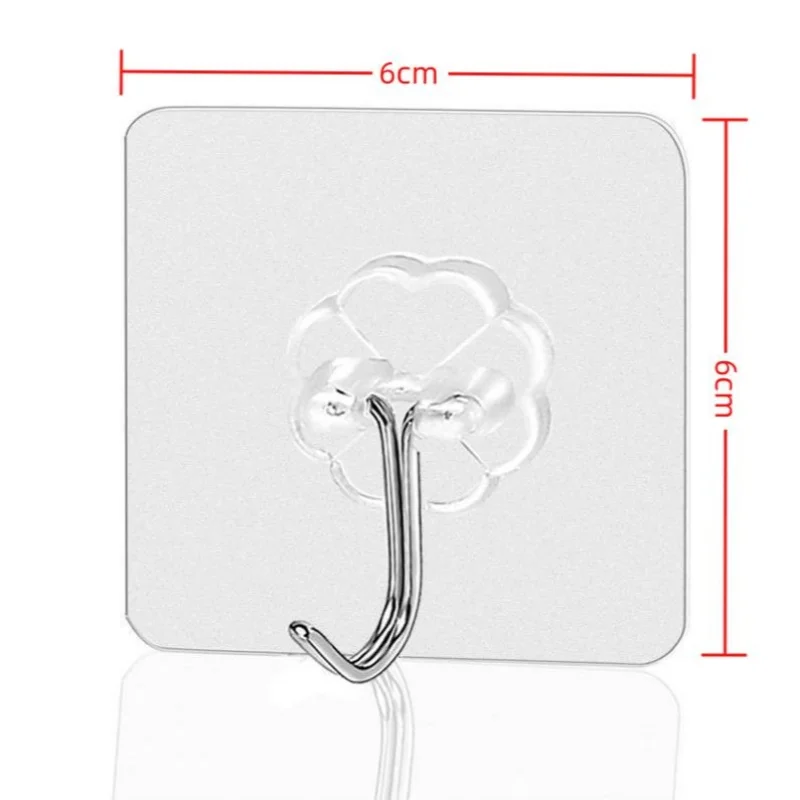 10PCS Transparent Stainless Steel Strong Self Adhesive Hooks Key Storage Hanger for Kitchen Bathroom Door Wall Multi-Function