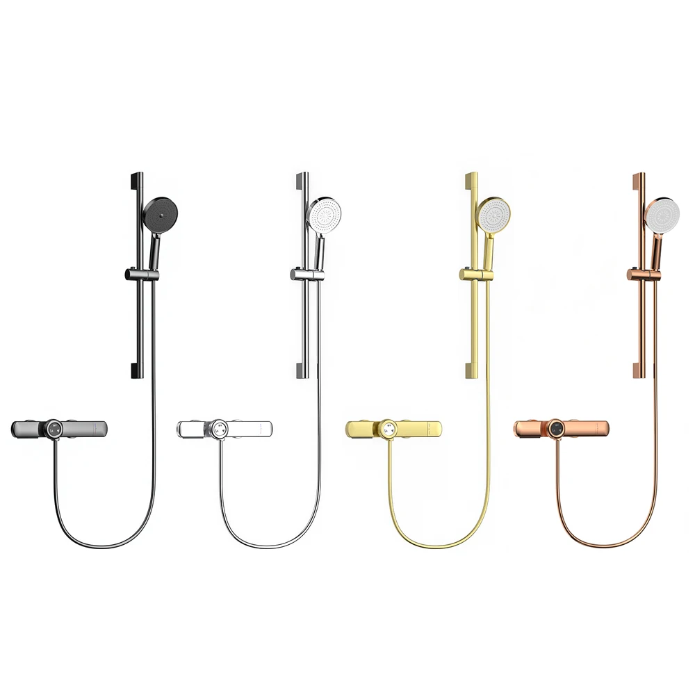 

High Quality 10-Year Warranty Polished Soft Spray Portable Rain Shower System Brushed Gold Full Copper Thermostatic Bathroom Set
