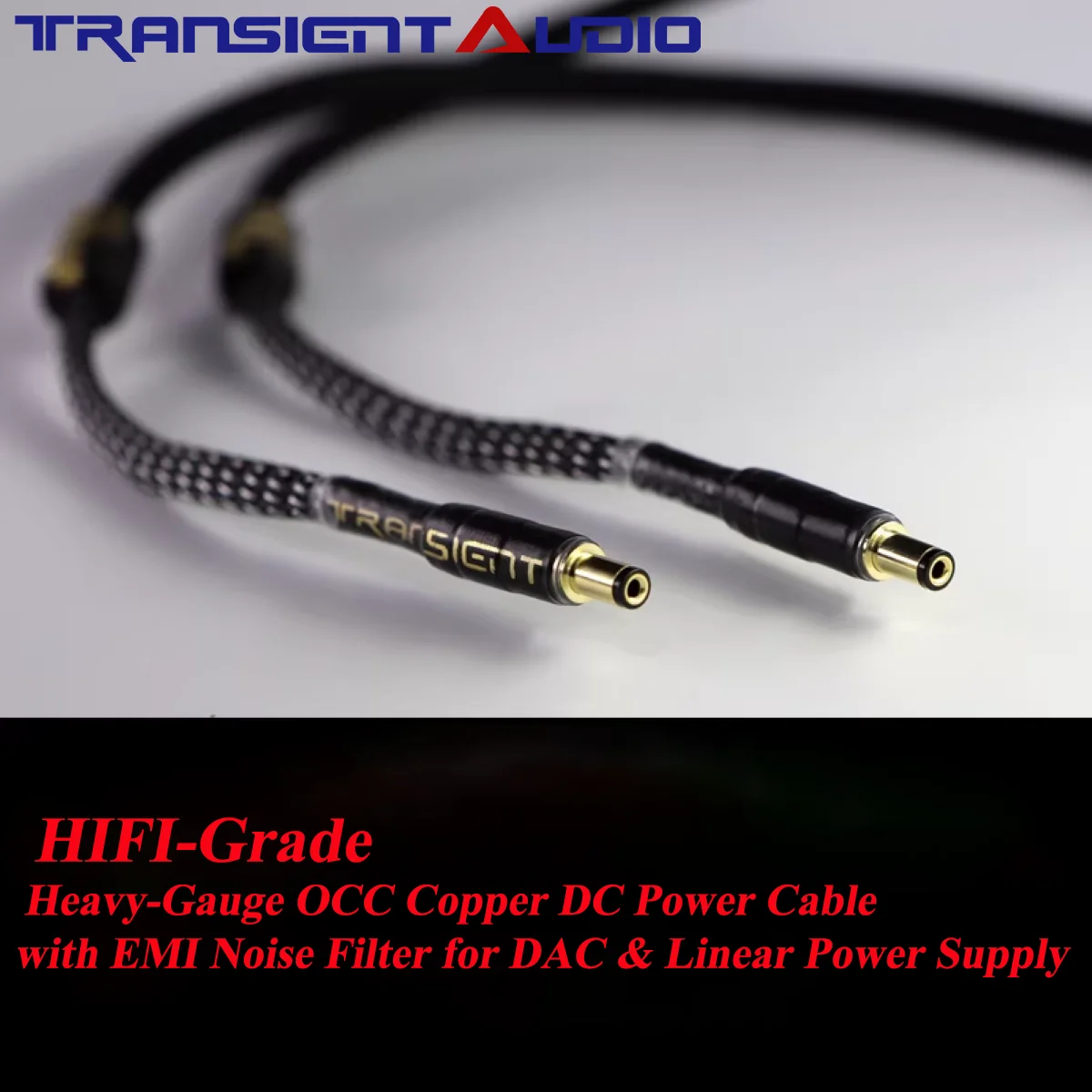 TRANSIENT HI-Fi OCC Copper DC Power Cable with EMI Filter — for DAC & Linear PSU Conversion, Heavy-Gauge Audiophile Grade