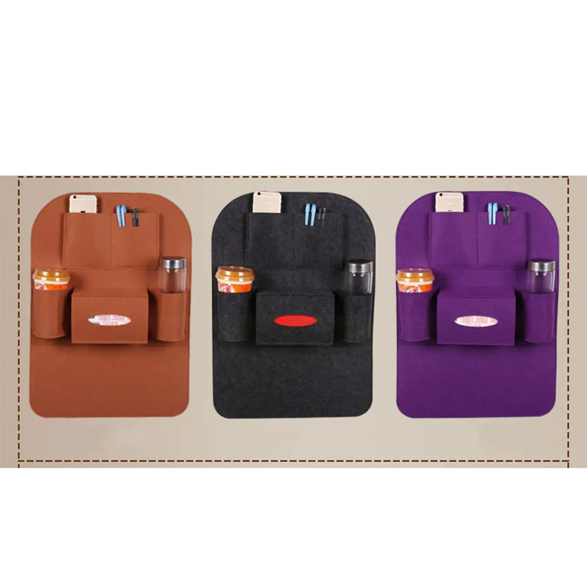 Car Back Seat Storage Organizer Bag Felt Multi Pocket Large Capacity Holder for Magazines Tissue Bottles Car Storage Accessories