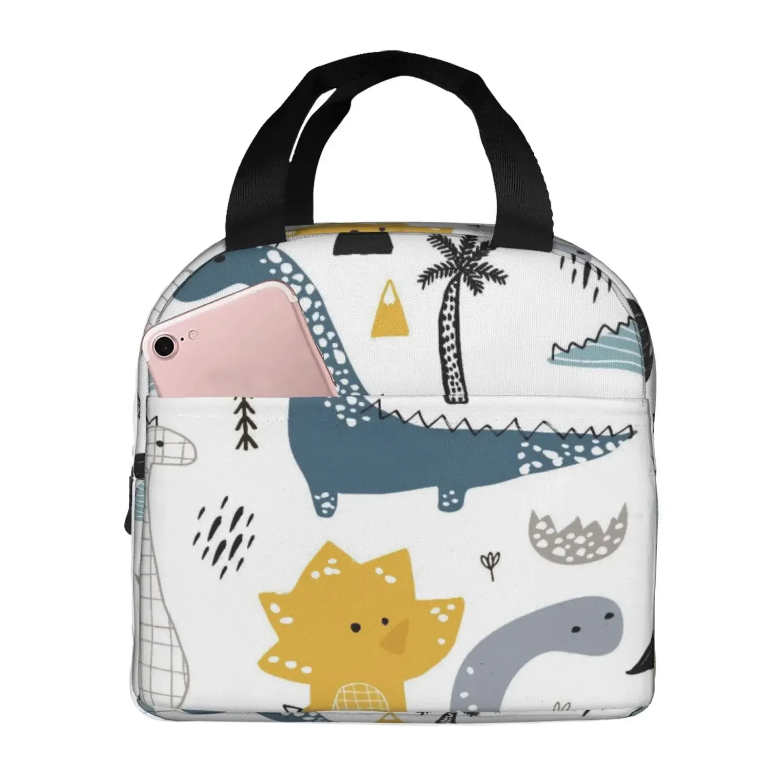 Interesting Dinosaur Adventure Lunch Bags Insulated Bento Box Lunch Tote Leakproof Picnic Bags Thermal Bag for Woman Girl School