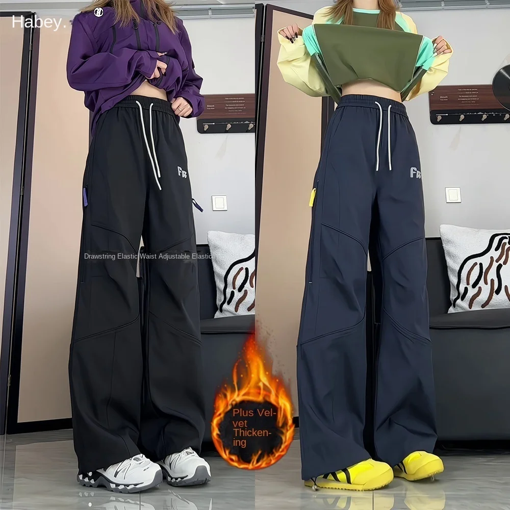 Women's Fleece Lined Waterproof Cargo Pants Winter Thick Warm Loose Straight Leg Trendy Casual Outdoor Hiking Work Trousers