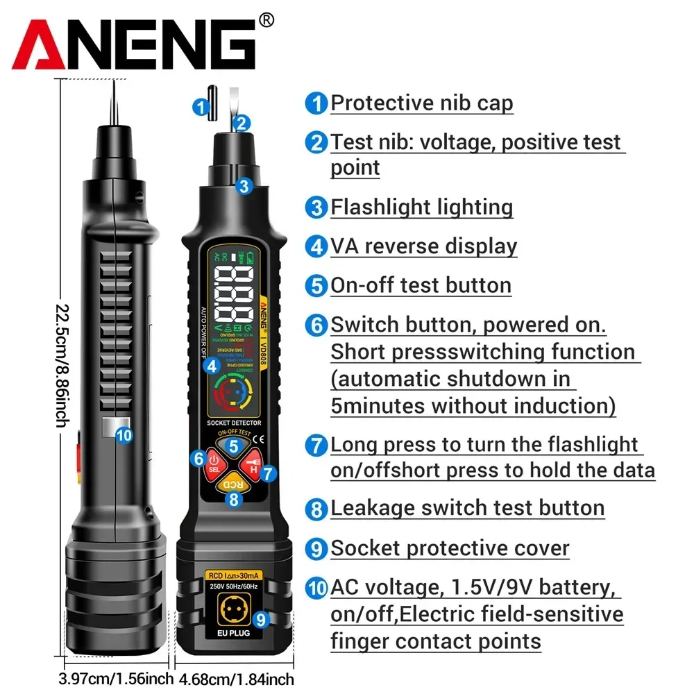 ANENG VD808 Automatische Leistungsschalter Finder Sicherung Steckdose Tester AC/DC Spannung Messungen Leckage Polarität Circuit Tester Werkzeuge
