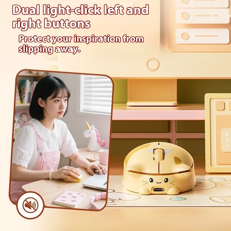 Inphic Cute Cat Wireless Mouse Bluetooth 2.4G Pet Kitten Mice With Plush Simulate Cat Silent Rechargeable Magnetic Cat Fur Shell