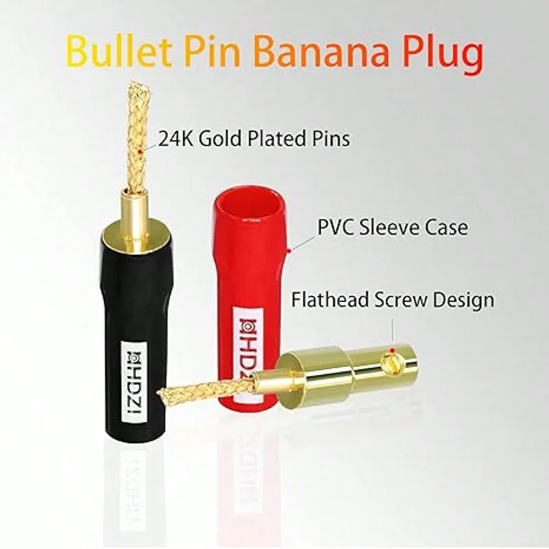 Gold-Plated Banana Plug Speaker Cable, 4mm Double-Nut Audio Connector Pin Plug Type, Braided Socket Terminal, Supporting 12 AWG