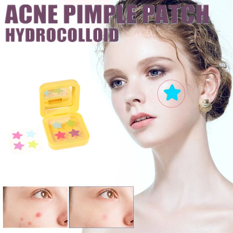 1Box 32 Patches Acne Patch Fade Repair Invisible Acne Removal Stickers Four-color Concealer Makeup Tool Star Style With Mirror