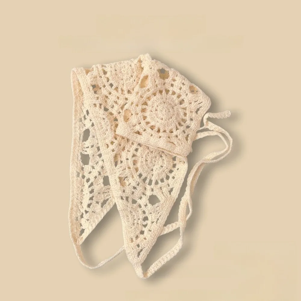 Solid Color Triangle Hair Scarf Sheer Mesh Handmade Crochet Crochet Headband Hollow Sweet Cute Strap Versatile Neck Scarf