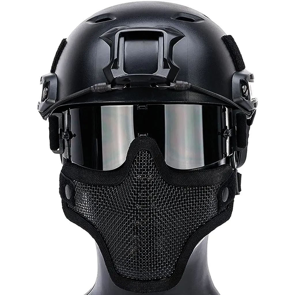 Tactical Helmet, with Steel Mesh Mask and Airsoft Goggles Outdoor Paintball Protective Sets, with Advanced EPP Pad, for Shooting