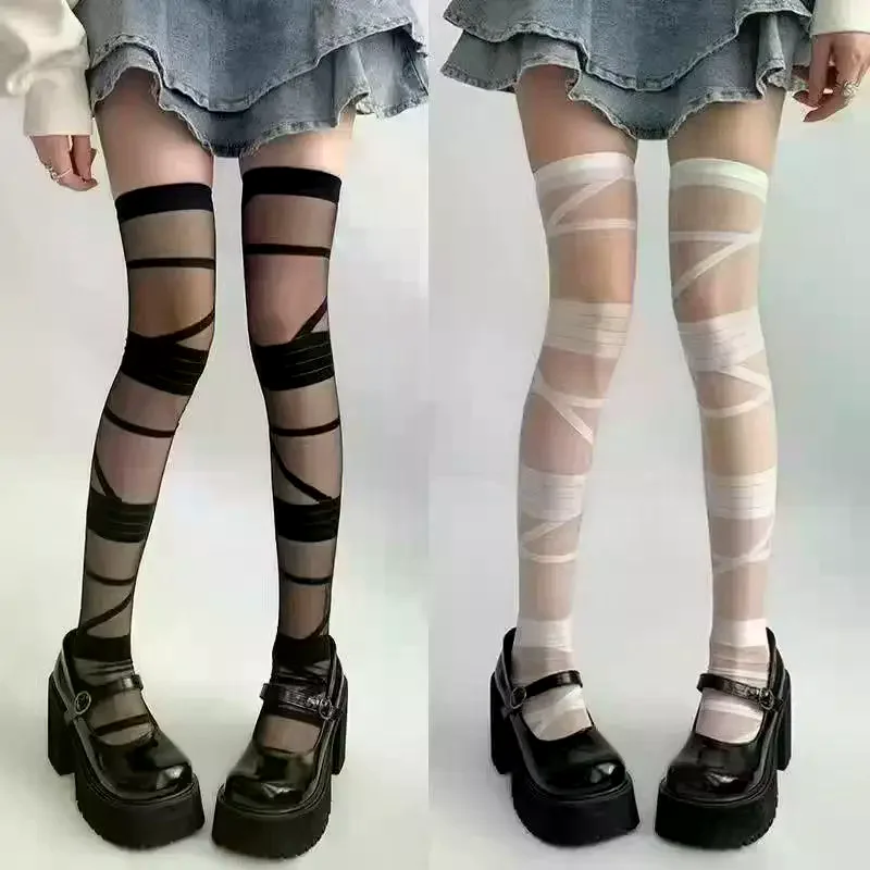 Lolita Women Stockings Ultra-thin 1 Pair Transparent Crystal Silk Fashion Socks Girls Breathable Mesh for Summer Wear