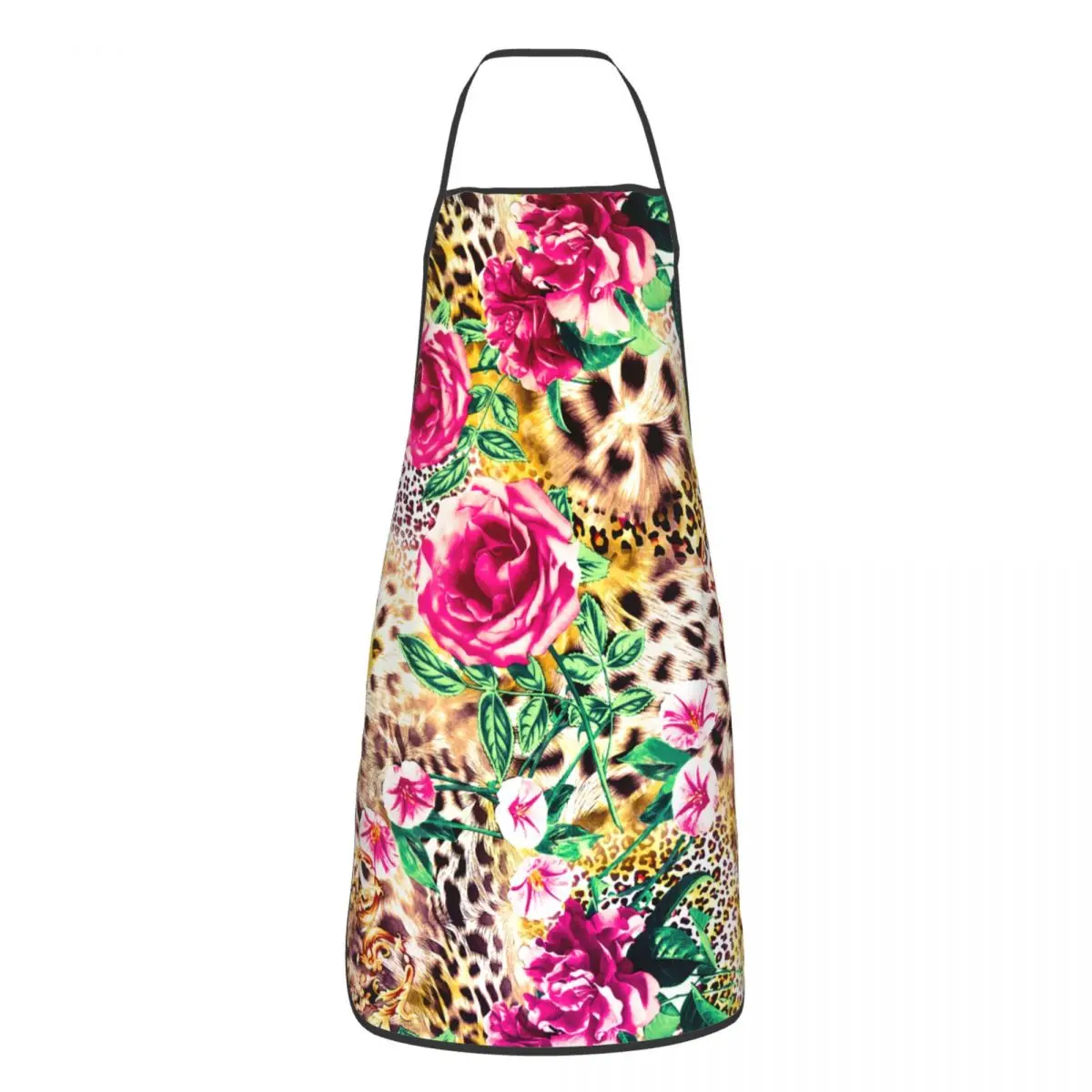 Custom Flowers With Leopard Print Apron Women Men Unisex Bib Cooking Kitchen Tablier Cuisine Chef Gardening