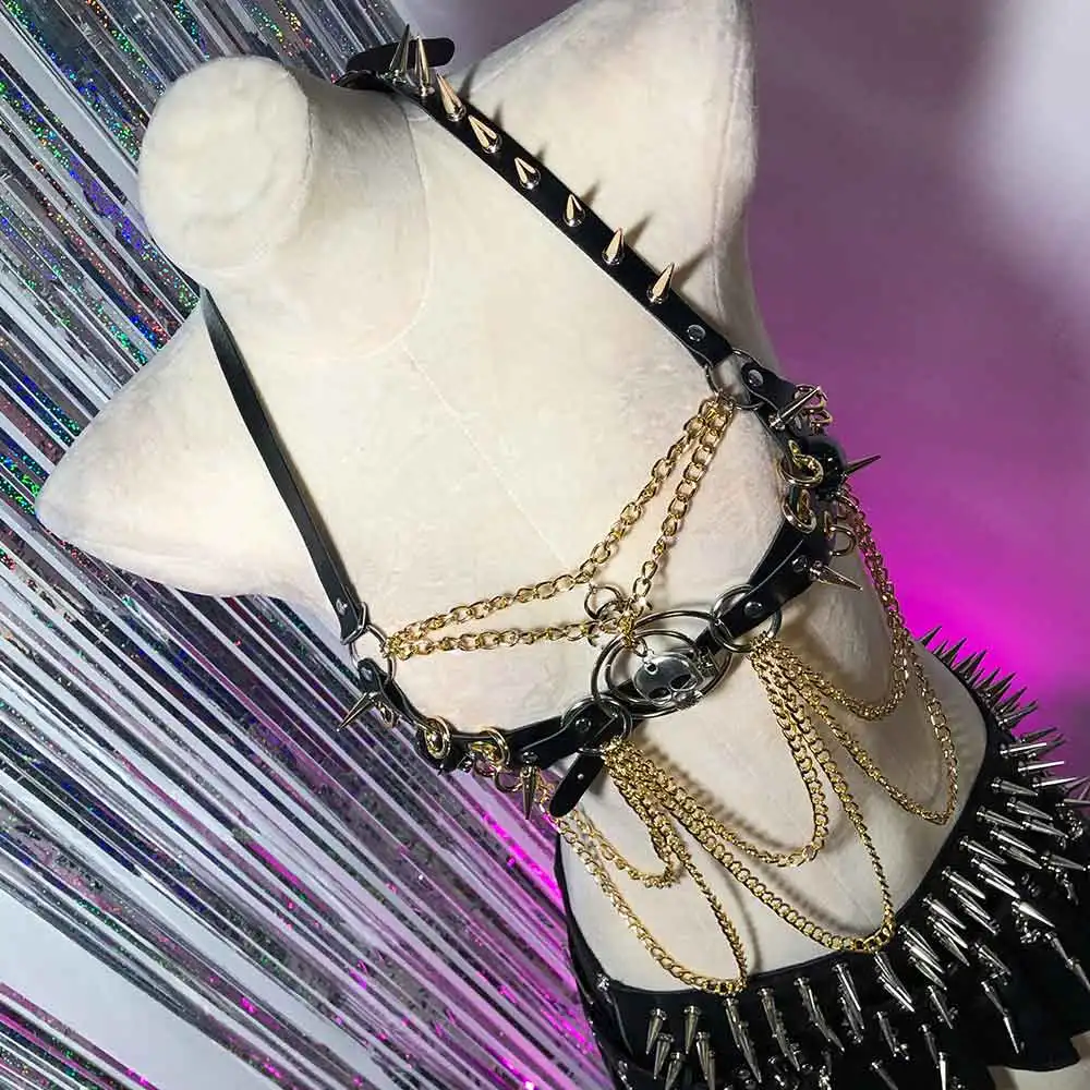 

Y2K Vegan Leather TOPS Eco Punk Rock Studded E-Girls Skull 90s Kawaii DIY Grunge Gothic Harnesses Tank Goth Harajuku Emo Teen