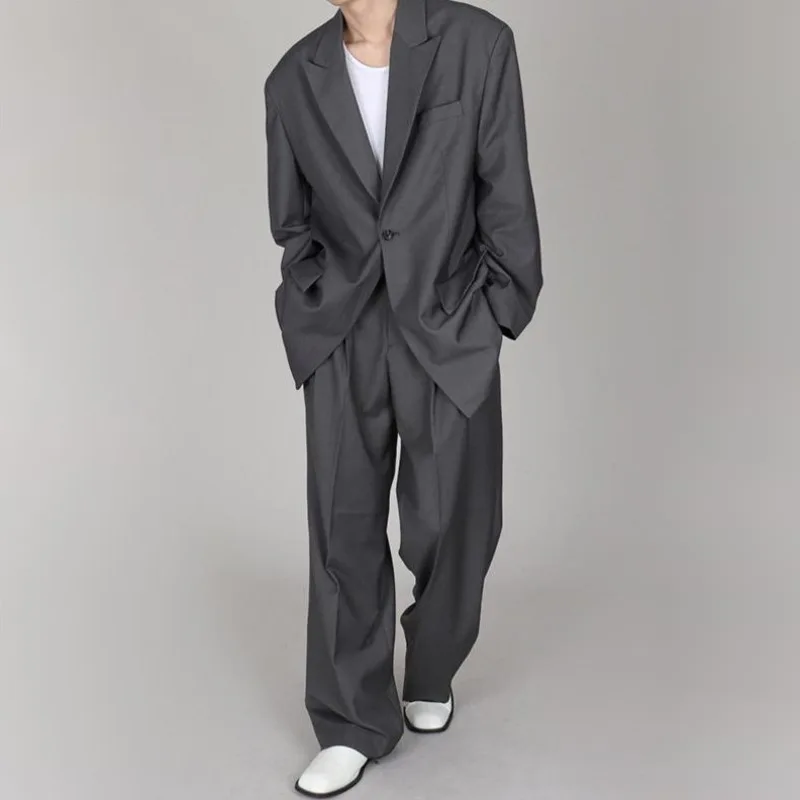 WVGA Spring Autumn New Men Tide Oversize Trendy Korean Style Blazer Niche Chic Casual Straight Suit Pants Two Pieces Sets W18328