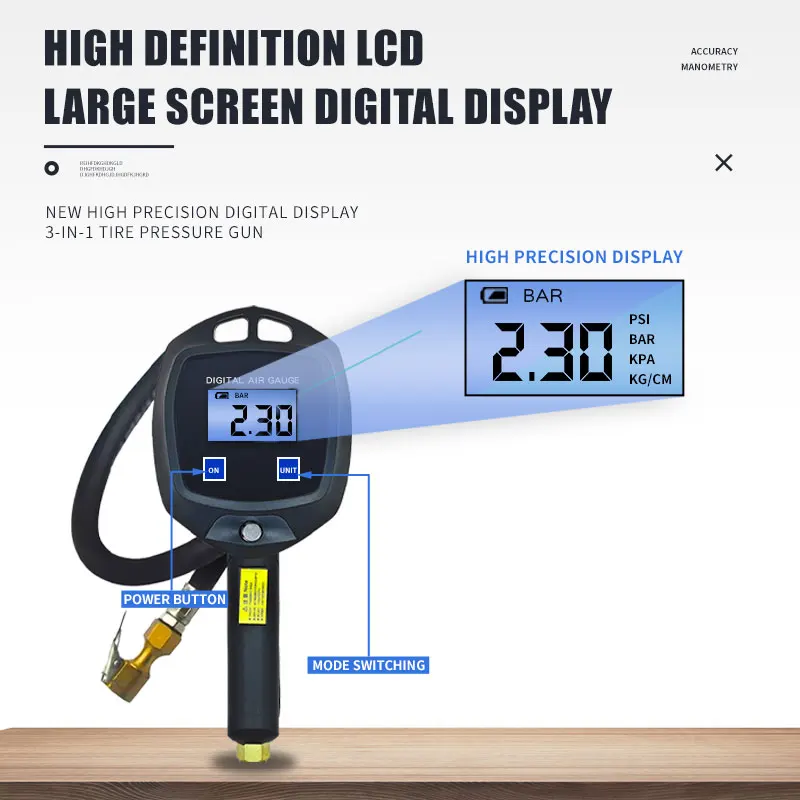 Digital Display Tyre Pressure GaugeHigh Precision Monitoring Inflator GunCar Valve Valve Universal Repair Tool BW-L01/BW-001