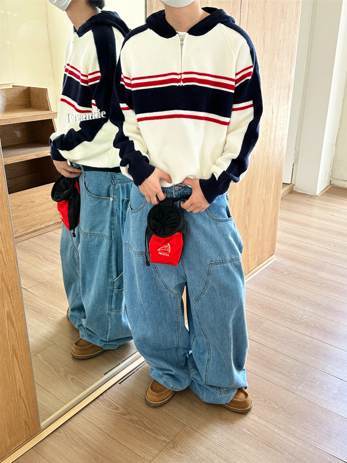 

Color Blo Hoodie Men's Loose Fit Casual Knitwear f Zipper Design Autumn Winter Street Sle Retro American Couple Sweater