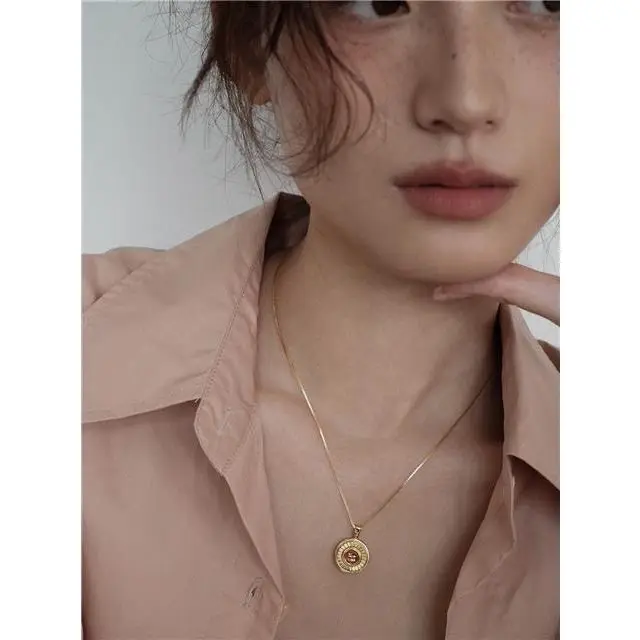 Europe and America Gold Color Drip Glue Red Apple Can Be Opened and Closed Necklace Women's Fun High-end Banquet Necklace