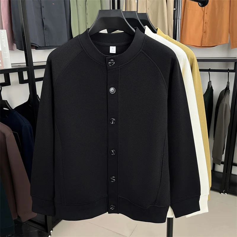 High end winter new men's knitted cardigan luxur solid color button jacquard design Korean casual round neck warm sweater coat