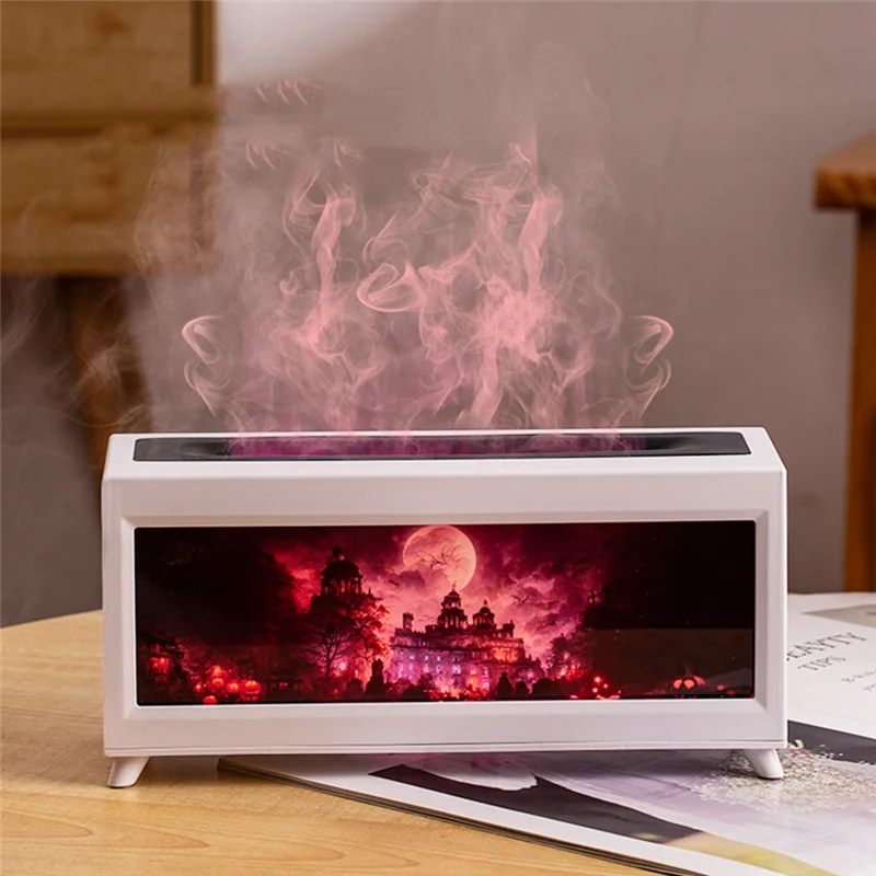 AC39-Diffusore di aromi 220Ml Castello stregato Umidificatore Fiamma Camino Olio essenziale Aromaterapia per Home Office Spina europea