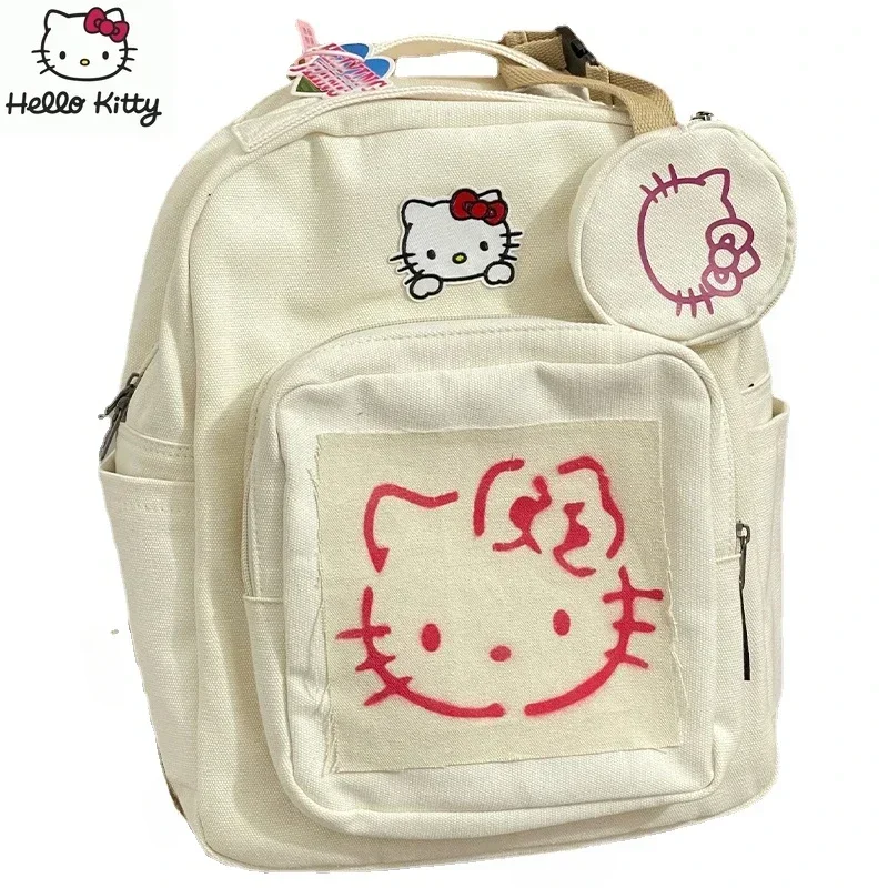 Sanurgente-Sac à dos Hello Kitty pour femme, grande capacité, sac à dos de campus étudiant, cadeau pour étudiants