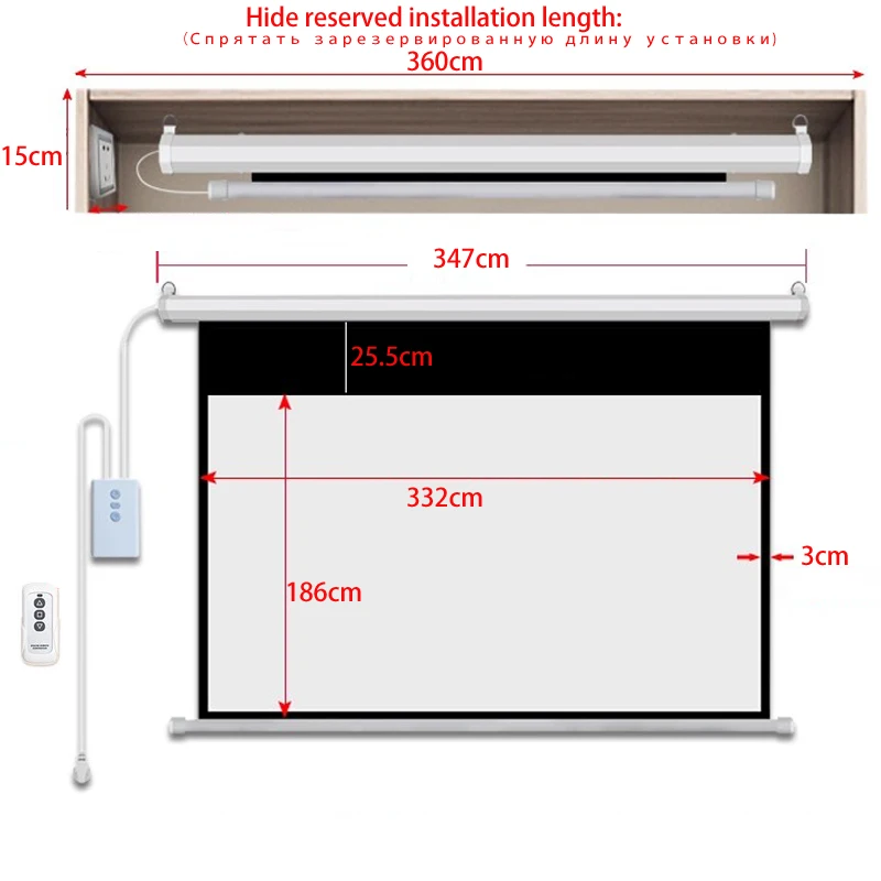 HD Electric Projection Screen 150 Inch With Remote Control 16:9 Motorized Wall Mount Projector Screens For 3D Cinema Office