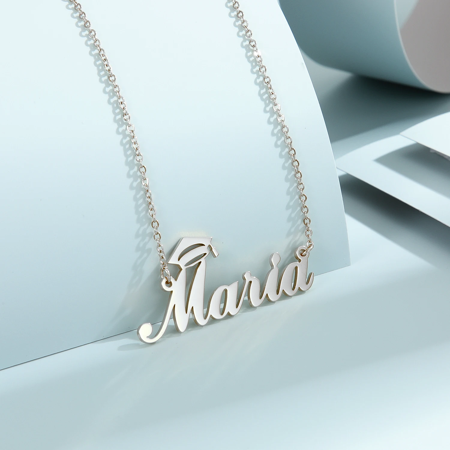 QIMING Personalized Graduation Cap Custom Name Pendant Necklace For Women Men Stainless Steel Jewelry Student Gift