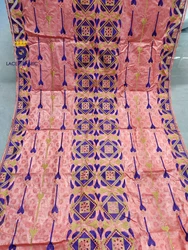 New Peach African Bazin Riche Fabric Rhinestones Nigerian Brocade Embroidery Basin Laces For Wedding Women Dress Sewing Material