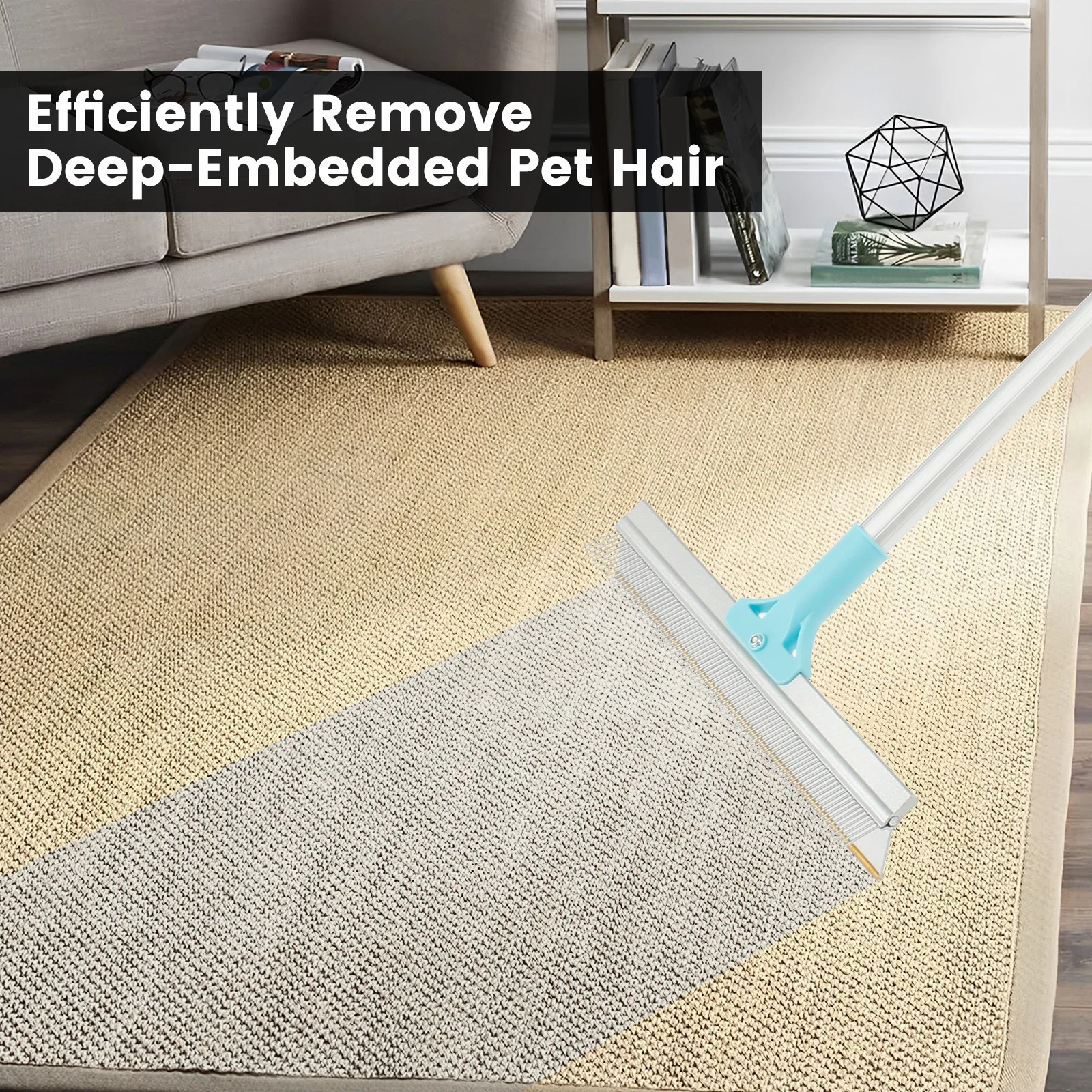 Pet Hair Removal Carpet Rake Efficient Carpet Scraper Rake with 53.1 Inch Long Handle Multi-role Cat Hair Removal Tool for Home