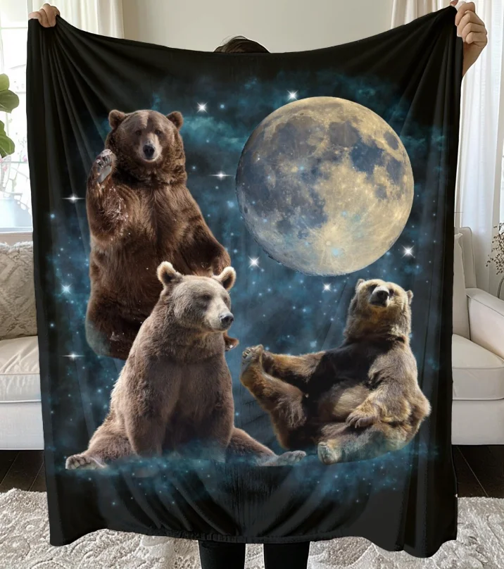 Cosmic Moon Bear Blanket Wildlife Blanket, Cozy Nature Lover Gift, Weidcore, Celestial Bear Blanket, Bear Lover Blanket