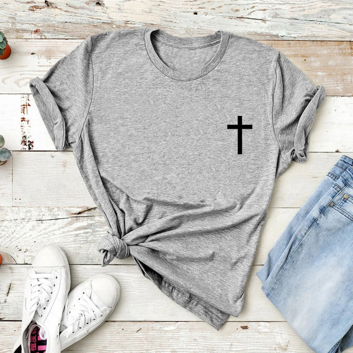 Cross T-Shirt Jesus Shirt Christian Tee Religious Gifts Women Short Sleeve Graphic T Shirts Bible Verse Top Casual Women Clothes view 6