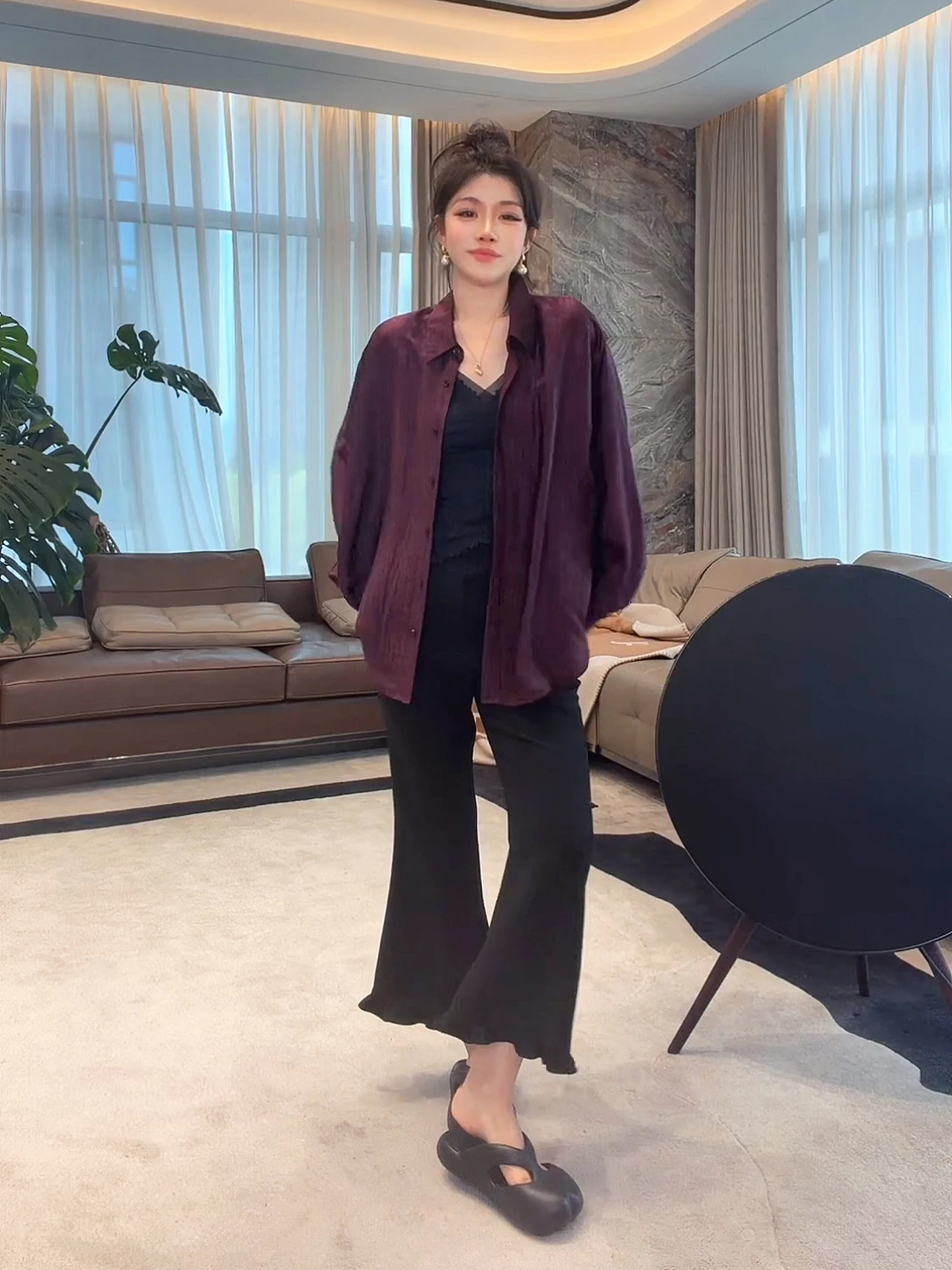 

Женская блузка Lacy с длинным рукавом, черная, из ацетатной ткани, дышащая, в повседневном стиле, свободного кроя, бренд ME, премиум-одежда для женщин