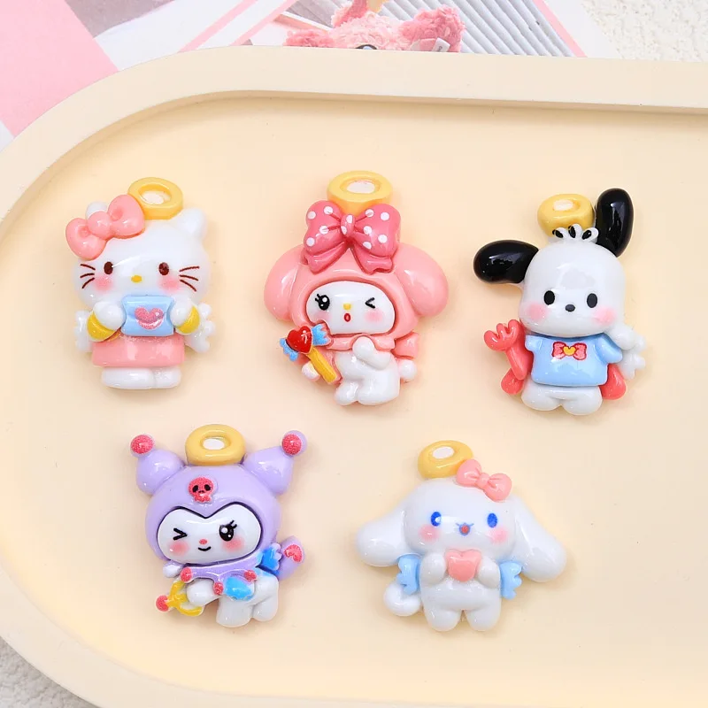 10PCS Kawai Hello kitty Cartoon Cute Kitten, rabbit, puppy Series Resin Clip Book DIY Jewelry Hairpin Headrope Decoration Crafts