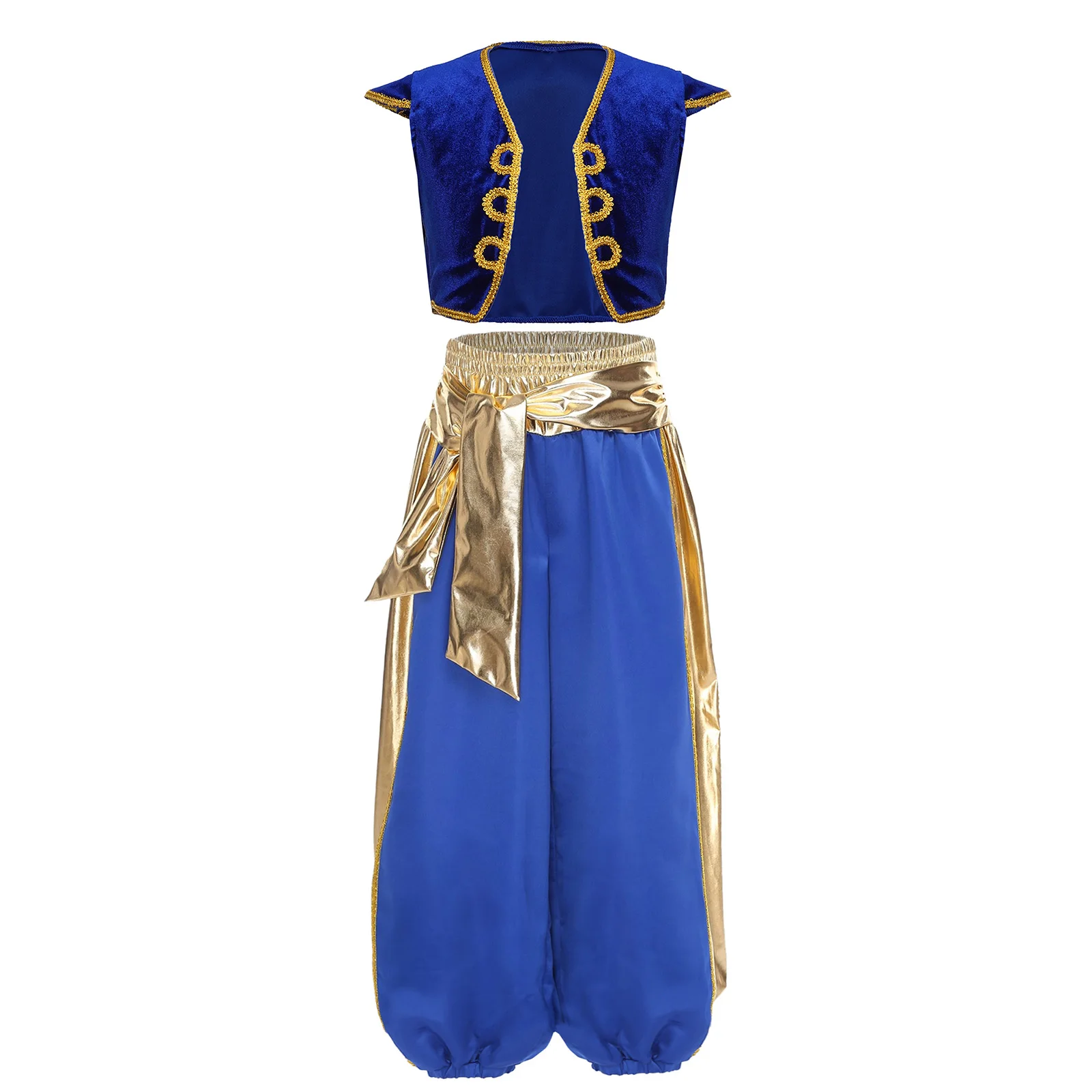 Kids Boys 2Pcs Arabian Prince Costume Set Vest Waistcoat Bloomers Harem Pants for Halloween Party Fancy Dress Performance Outfit