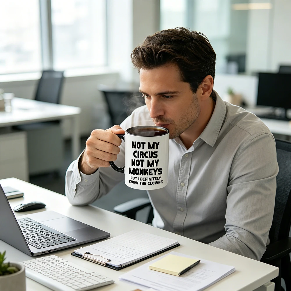 11oz Not My Circus Not My Monkeys Ceramic Coffee Mug - Unique Gift for Boss Colleagues Family