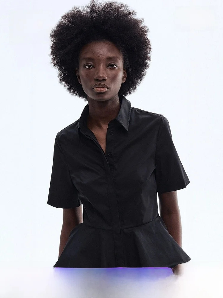 

Hm2026 Summer New Women's Skirt Style Hem Silk Shirt Casual Fit Pure Cotton Short Sleeve Button up Cotton 100%