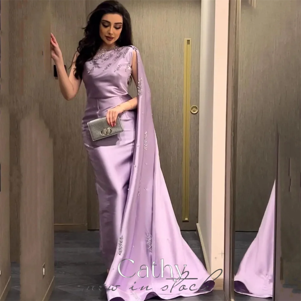 

Cathy Sexy One Cape Sleeve Mermaid Prom Dress 2023 Elegant Sequins Fishtail فساتين السهرة Purple Trumpet Silk Vestidos De Noche