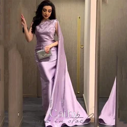 Cathy Sexy One Cape Sleeve Mermaid Prom Dress Customized Sequins Fishtail فساتين السهرة Purple Trumpet Silk Vestidos De Noche