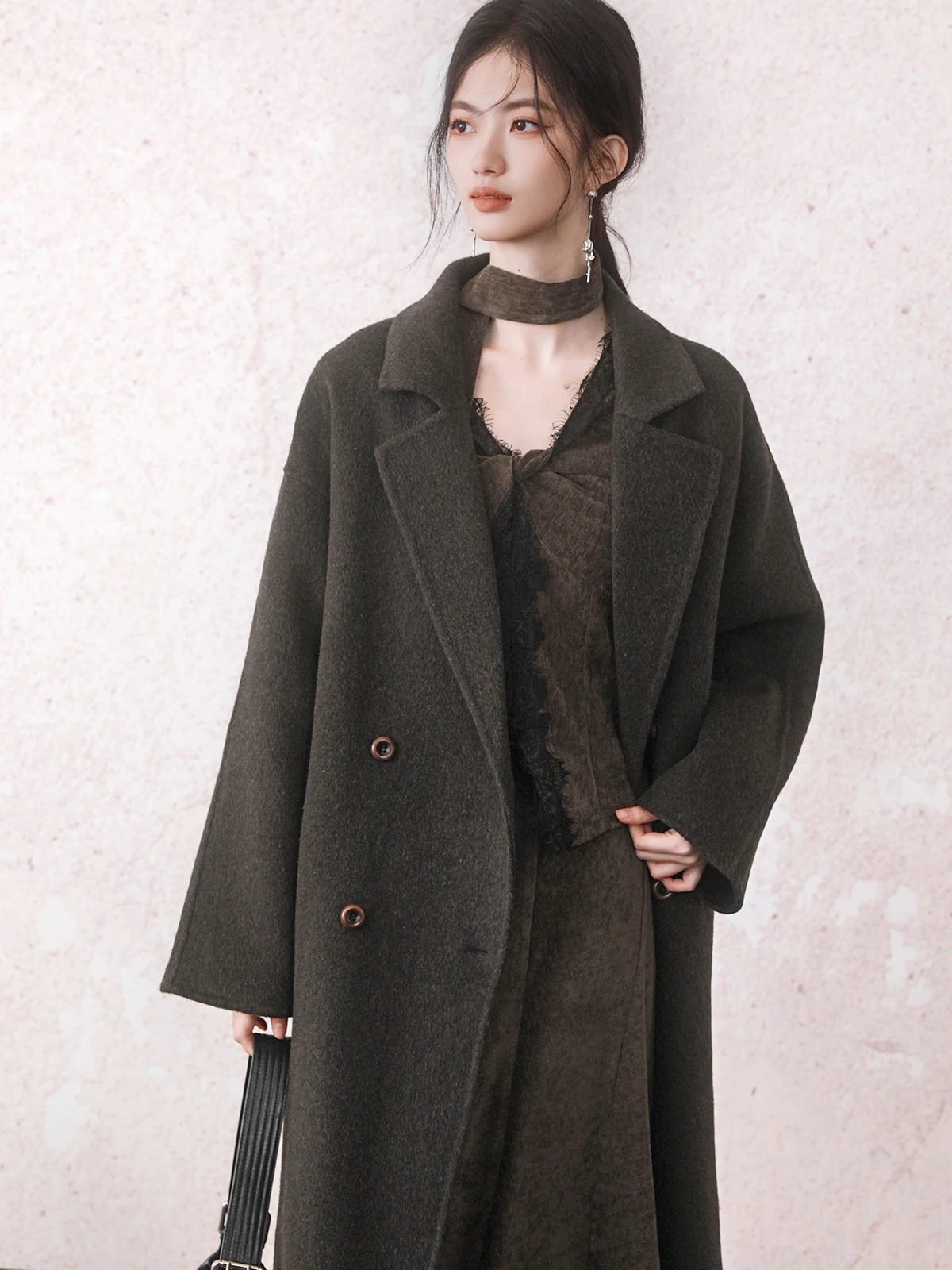 

Пальто-мокасин INGKO из двусторонней шерсти с отложным воротником, однотонное, с длинными рукавами и двойными пуговицами, для зимнего сезона