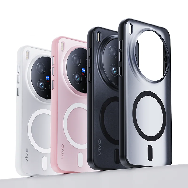 Etui ELVEV Frosted Translucent Magnetic Hard PC+Soft TPU 360 do Vivo X300 Ultra X300 Pro °   Obrotowa osłona uchwytu pierścieniowego do X300 — zdjęcie produktu 6