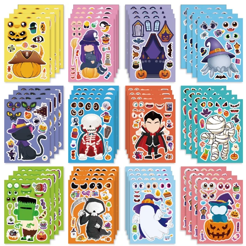 ハロウィン クラフトステッカー 子供 男の子 女の子 パーティー 記念品 フェイスステッカー デザイン入り 魔女 ヴァンパイア カボチャ ゴースト DIY おもちゃ