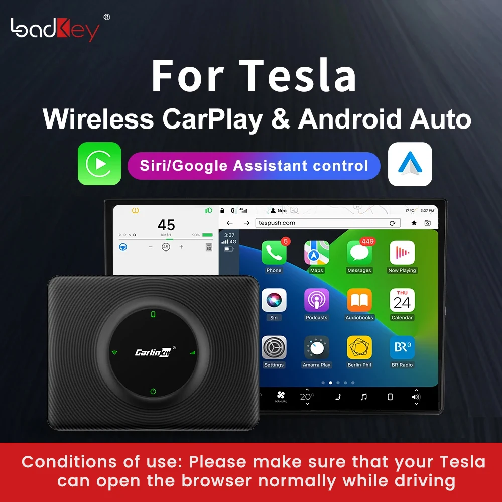 CarlinKit bezprzewodowy CarPlay Android Auto dla tesli Model 3 Model X Y Model S automatyczne podłączenie Siri asystent głosowy Spotify Waze 5G BT