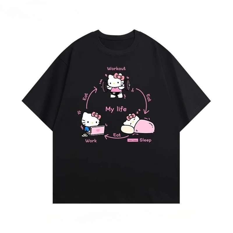 

В 2023 году лето, новинка из чистого хлопка Hello Kitty Dopamine, чистый хлопок разных цветов, популярная модная футболка для мужчин и женщин, удобная