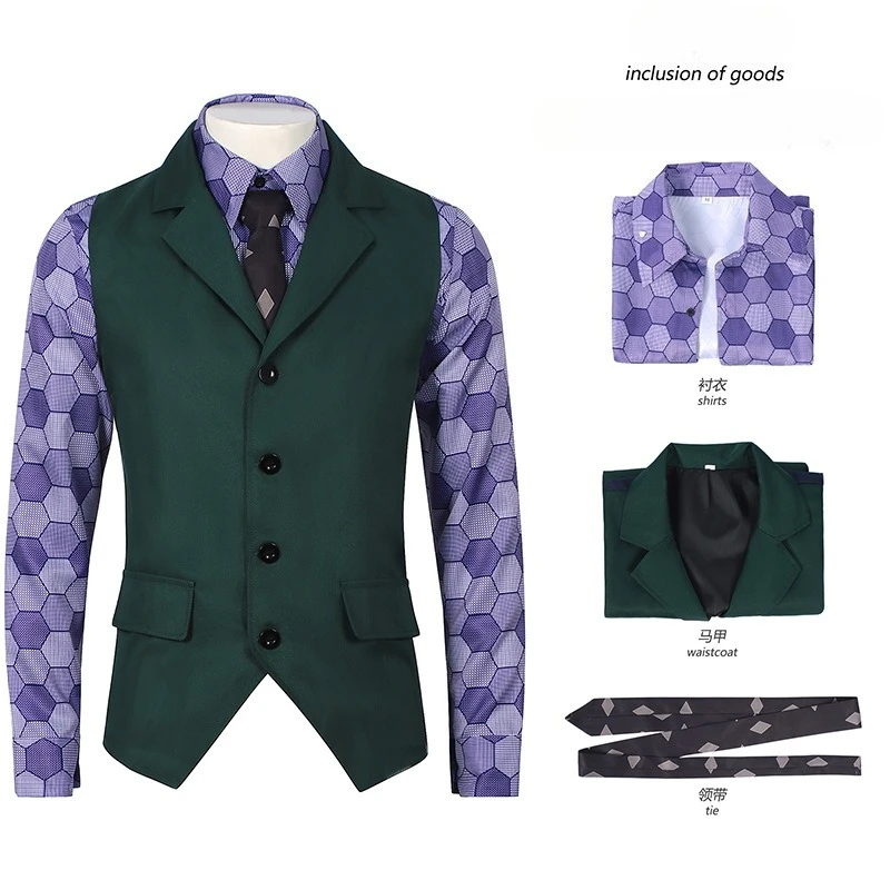 

2025 New Halloween Adult Shirt Set Dress Up Party Clown Shirt Cosplay Dark Joker Costumes Purple Jacket Suit