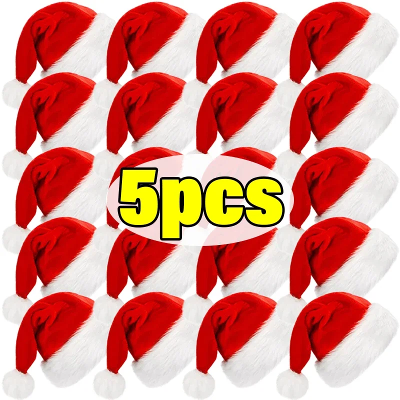 2025, Yumuşak Kadife Noel Şapkaları Yetişkinler Çocuklar için Kış Kalınlaşmış Peluş Noel Baba Kapaklar Noel Yeni Yıl Partisi Ev Dekor Malzemeleri