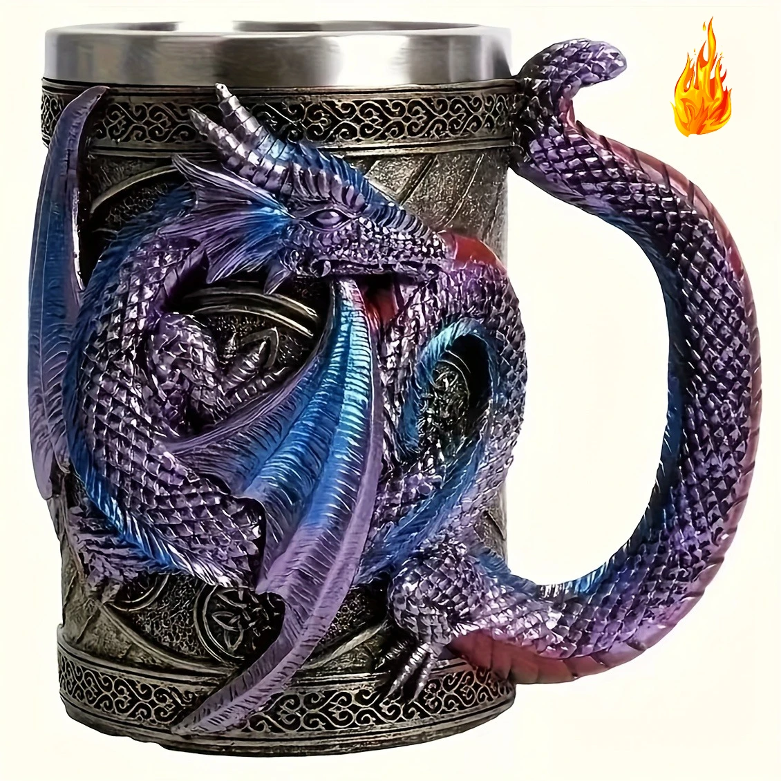 

3D пивная кружка-дракон - стальная чашка ручной работы с тиснением, подарок на Хэллоуин/Рождество для любителей фэнтези