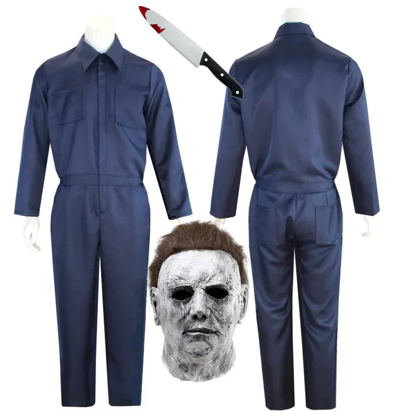 

Adult Michael Myers Cosplay Costume Mask Props Halloween Jumpsuit Outfits Horror Bloody Killer Carnival Party Costume For Men