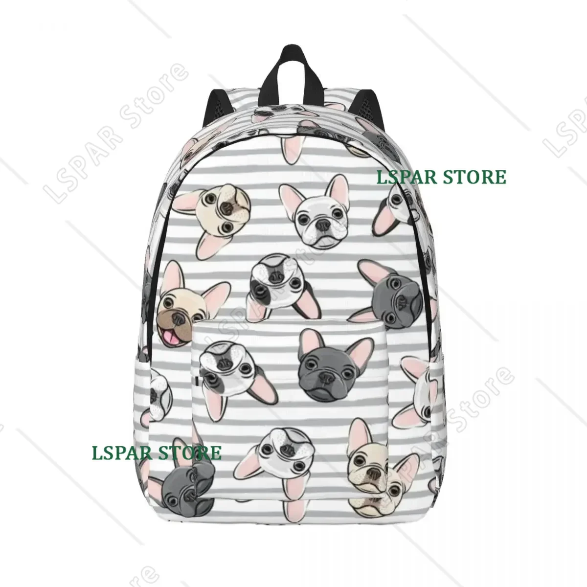 All The Frenchies Aqua Stripes Cute French Bulldog Dog Backpack Middle High College School Student Animal Bookbag Teens Daypack