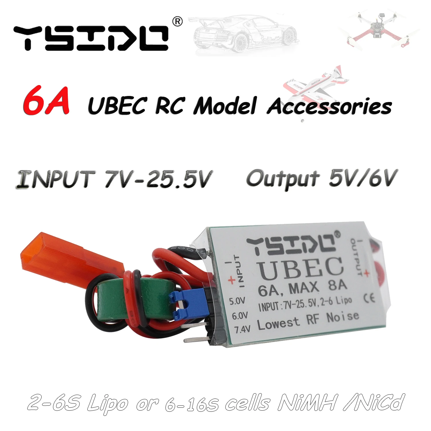 6A UBEC MAX 8A NPUT 7V-25.5V 2~6S Lipo Battery Output 5V/6V Switch Mode BEC for RC Drone Quadcopter RC Car RC Model Accessories