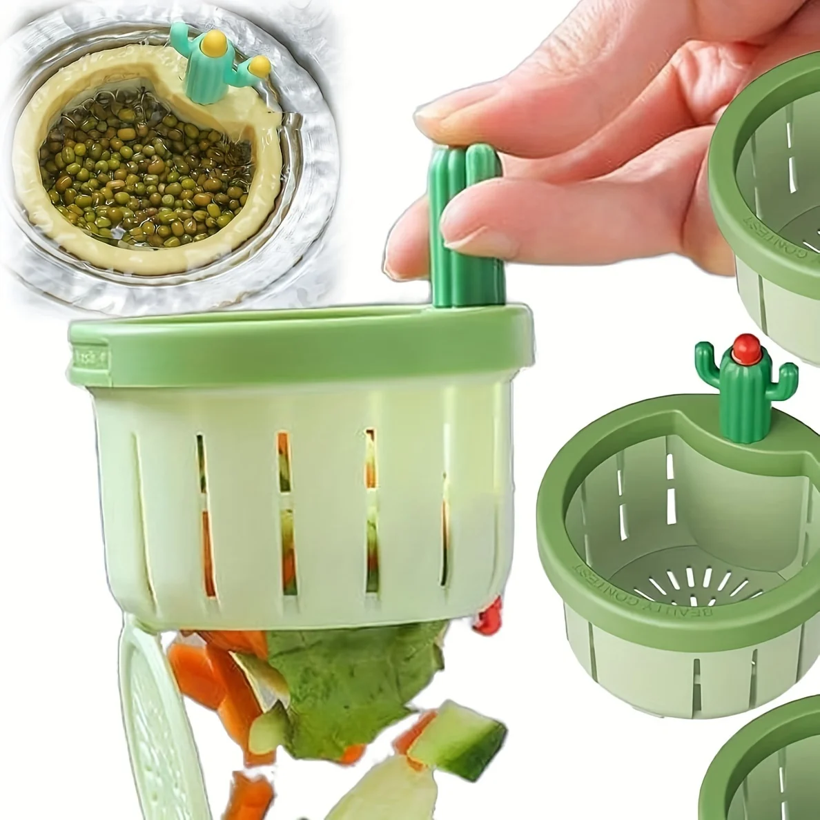 Cactus Kitchen Sink Strainer Press Automatic Dumping Basket Multi-Functional  Use Cactus Sink Draining Basket Filter Net Lifting