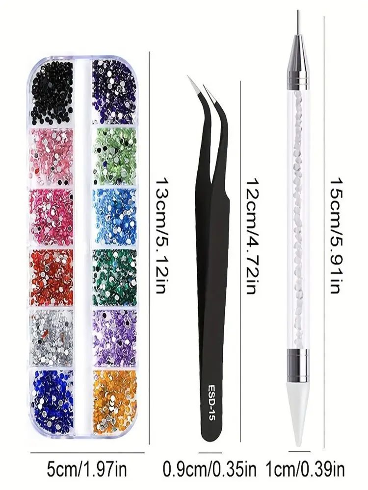 3/4 pezzi accessori per nail art strass multi-dimensione decorazioni in cristallo 3D e glitter, gemme per nail art fai da te, decorazioni per nail art