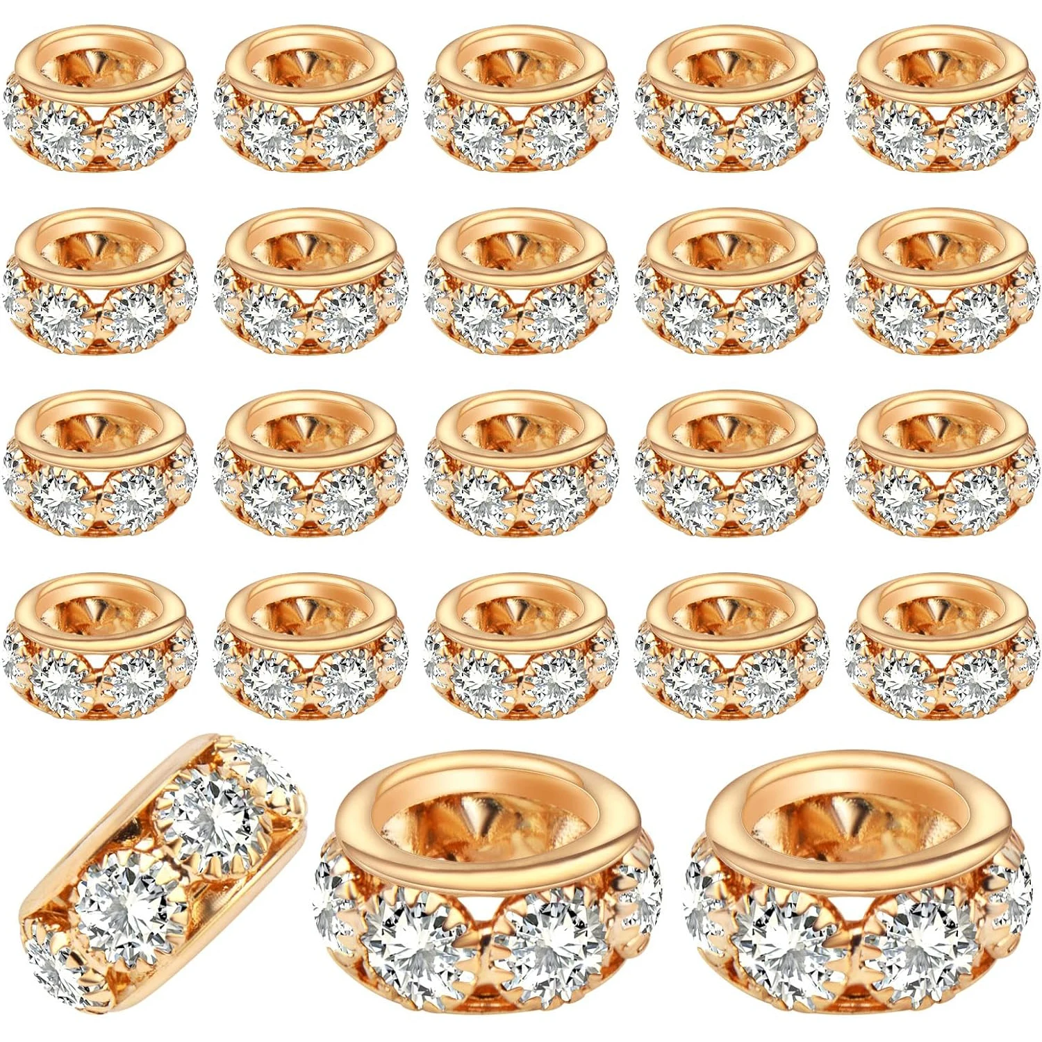 

40 шт. европейских бусин-разделителей со стразами, бусины-шармы с кристаллами, бусины-рондели с большим отверстием 8 мм для браслетов DIY