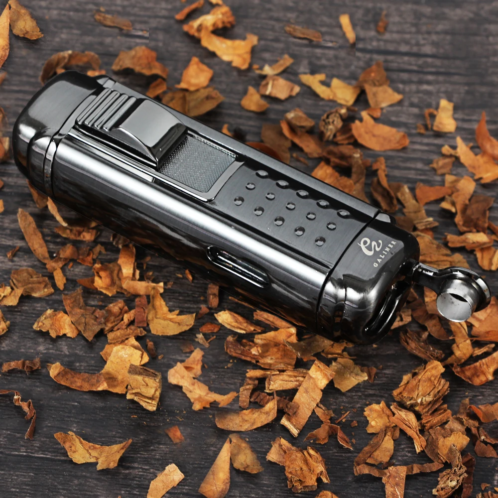 GALINER Black Torch Jet Fire Windproof Cigar Lighter Classic Refillable Cigarette Flame Lighter Built-in Punch Drill